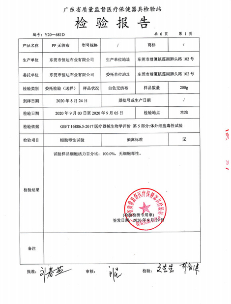 China Dong Guan Hendar Cloth Co., Ltd certificaten